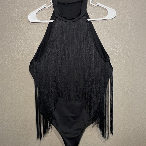 SHEIN Tops - SHEIN fringe Halter too bodysuit, size XL